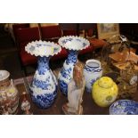 A pair of large Chinese blue and white vases with
