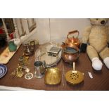 A quantity of metalware to include copper kettle,