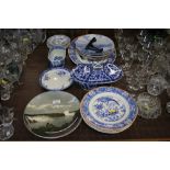 A quantity of various blue and white china plates