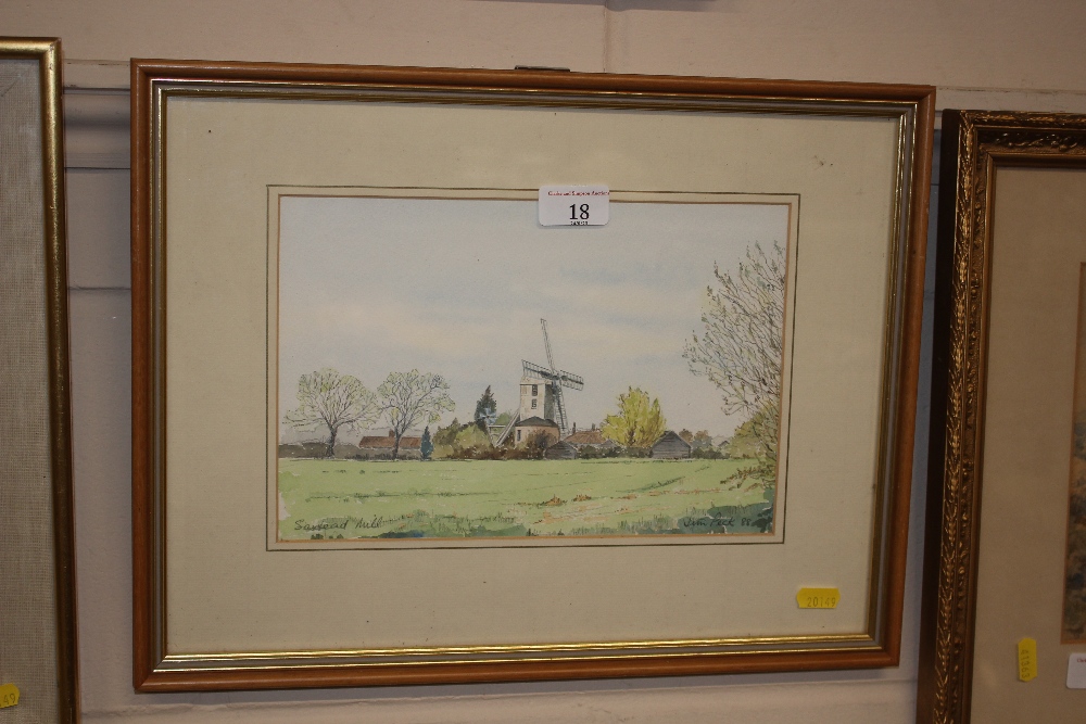 Jim Peck, watercolour study of Saxtead Mill