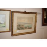 A gilt framed watercolour landscape study depictin