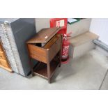 An oak sewing box and a contemporary glass fruit stand