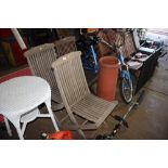 Three folding teak garden chairs