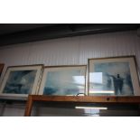 Three framed abstract studies of boats at sea