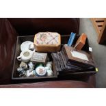 Two wooden trays and contents of various decorativ
