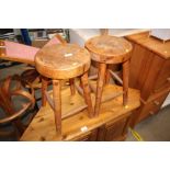 A pair of pine stools