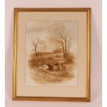 Albert Bowers, sepia prints, studies of rural scenes, 43cm x 35cm, a pair