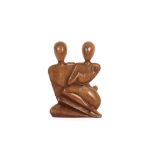 A Henry Moore style carved wooden family group