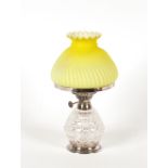 A hob-nail cut glass and plated oil lamp, having o