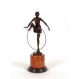 An Art Deco style bronze figure of a hoop girl, ra