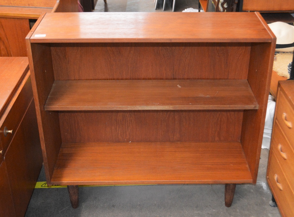 A teak open fronted bookcase, 90cm wide x 31cm dee