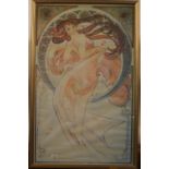 Alphonse Mucha, coloured print of a dancer