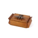 An Art Deco design wooden cigarette box, the lid d