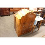 An Art Deco burr walnut secretaire, the fall front