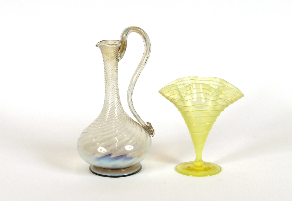 A Venetian blue opaque glass baluster ewer, with s