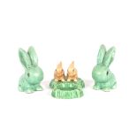 A Sylvac rabbit decorated ashtray and a pair of gr