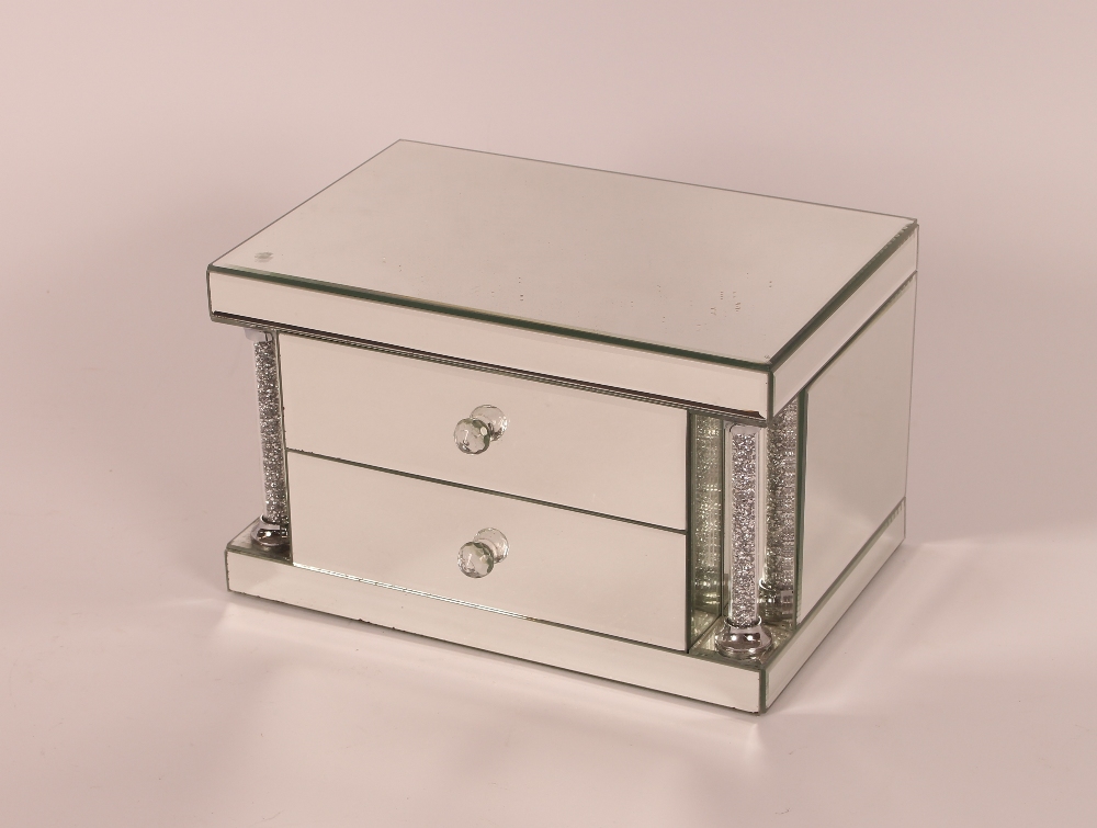 A mirrored diamante decorated two drawer trinket c