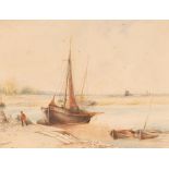 K.A. Ling, study of fishing boats on a river with