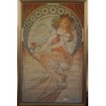 Alphonse Mucha, coloured print of a seated lady