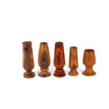 Five treen posy vases