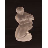 A Lalique glass figure of a maiden and fawn