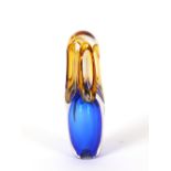 An Adam Jablonski blue and amber glass sculpture,