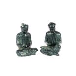 A pair of green composition studies of seated Chinese figu