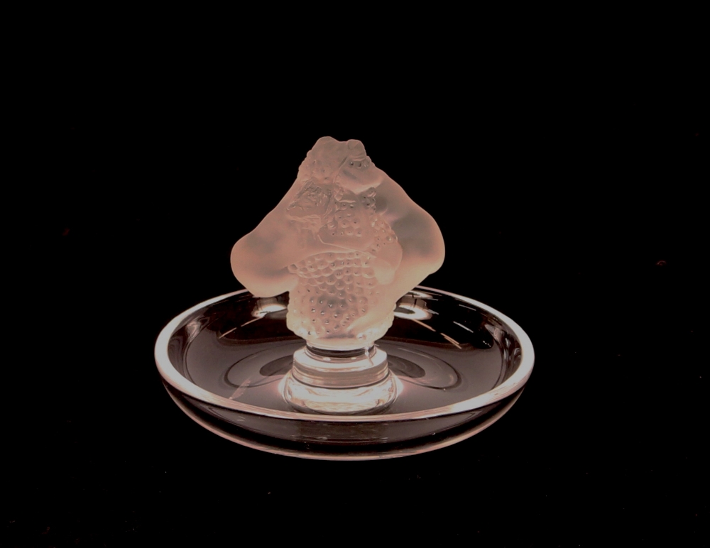 A Lalique circular glass dish, decorated with a ce