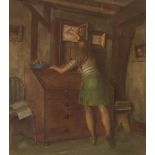 James Govier, 1910-1974, Swansea school artist, study entitled "Setting the clock",