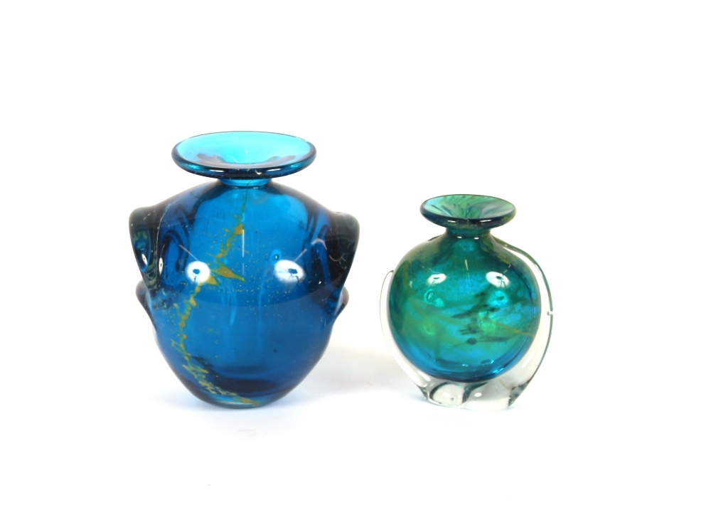 A Mdina blue baluster vase and a smaller similar e