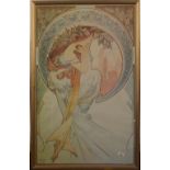 Alphonse Mucha, coloured print of a seated lady