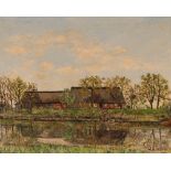 W. Kikúts, study of a cottage and barns by a river