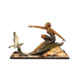 An Art Deco cold painted Spelter and marble figure