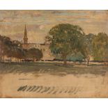 Attributed to Duncan Grant, study of church and houses seen thro