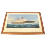 A coloured print "RMS Queen Elizabeth Cunard White Star"