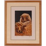 Pencil signed etching, sheep in the Cotswolds, li