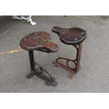 Two wooden topped metal framed stools