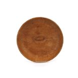 A circular oak Mouseman shallow tray, 29.5cm dia.