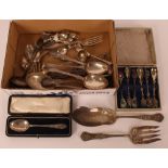 Various silver flatware including a sauce ladle by