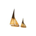 Two Art Deco design brass models of sailing boats