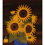 20th Century school, study of sunflowers in a blue
