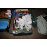 A box containing various children's toys; books et