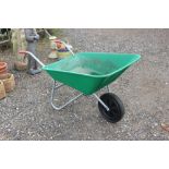 A plastic and metal wheelbarrow