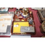 A brass bound box and contents of wrist watches, c