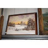 Unsigned oil on canvas, landscape study of wintry