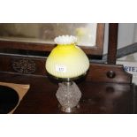 A hobnail cut glass and plated oil lamp with opaque