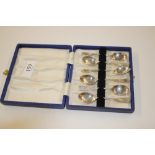 A cased set of six silver bright cut decorated cof