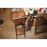 An oak two tier plant stand; and a folding cake st