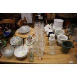 A quantity of various drinking glasses; a rose dec