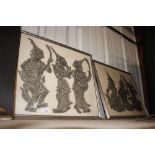 A pair of Indian prints on fabric depicting musici